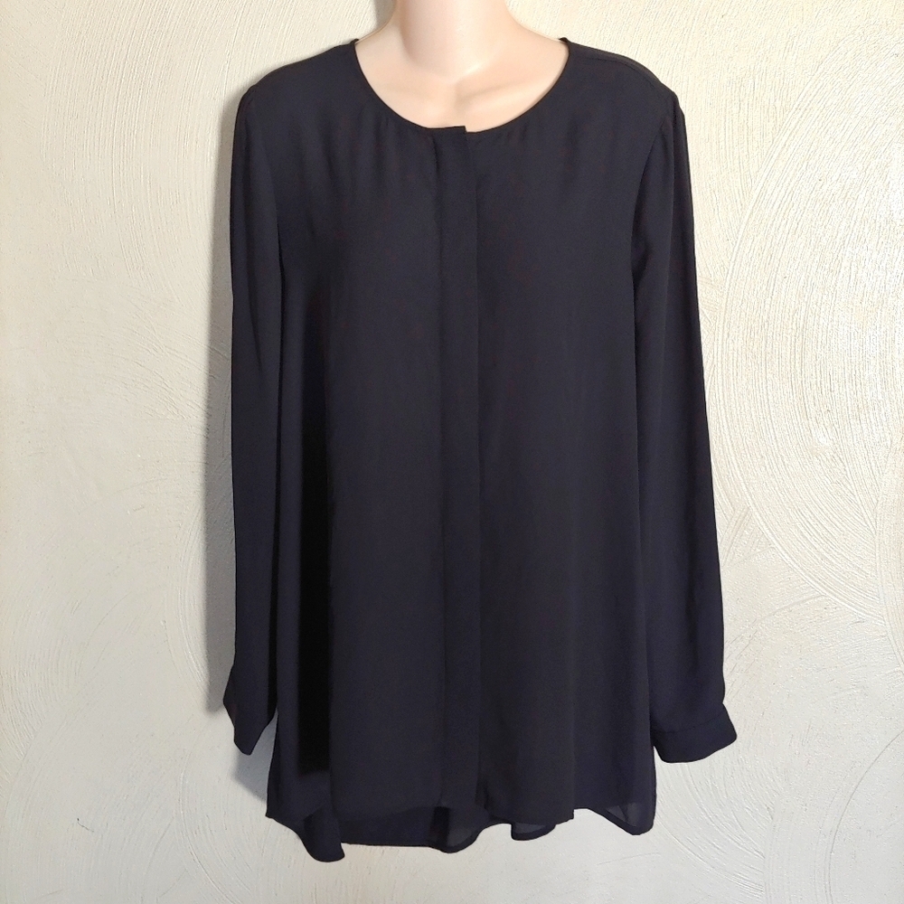 CeCe by Cynthia Steffe Black Sheer Chiffon Button Down Blouse Top Size Women's M